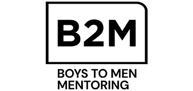 Black and white B2M Boys to Men Mentoring logo, partner of JP Buys SD - JP Buys SD